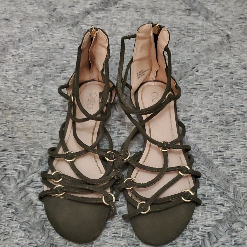 Cato Green Gladiator Sandals with Zip-Up Back